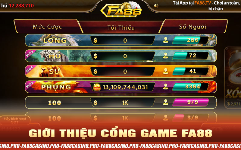 giới thiệu cổng game fa88